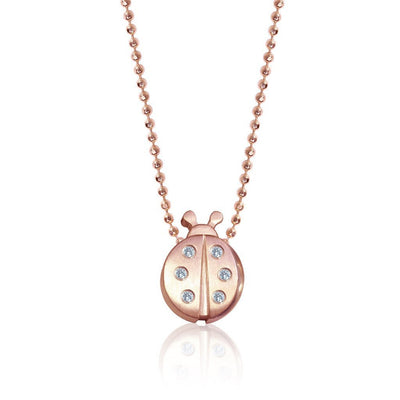 Rose Gold and Diamonds Lucky Luck Ladybug Pendant Necklace
