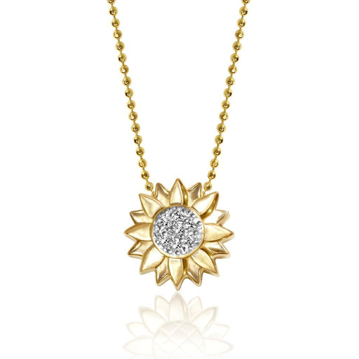 Gold and Diamonds Little Seasons Sunflower Charm Pendant Necklace