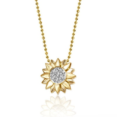 Gold and Diamonds Little Seasons Sunflower Charm Pendant Necklace