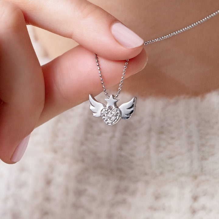 Alex Woo  Rock Star Heart with Wings Charm Necklace