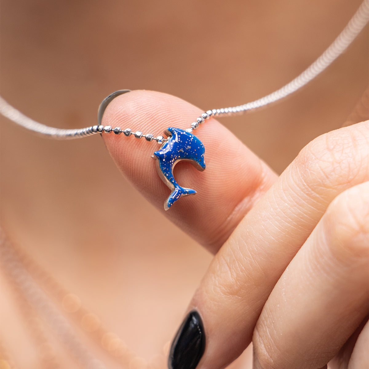 Sterling Silver & Glitter Blue Enamel Cities Dolphin