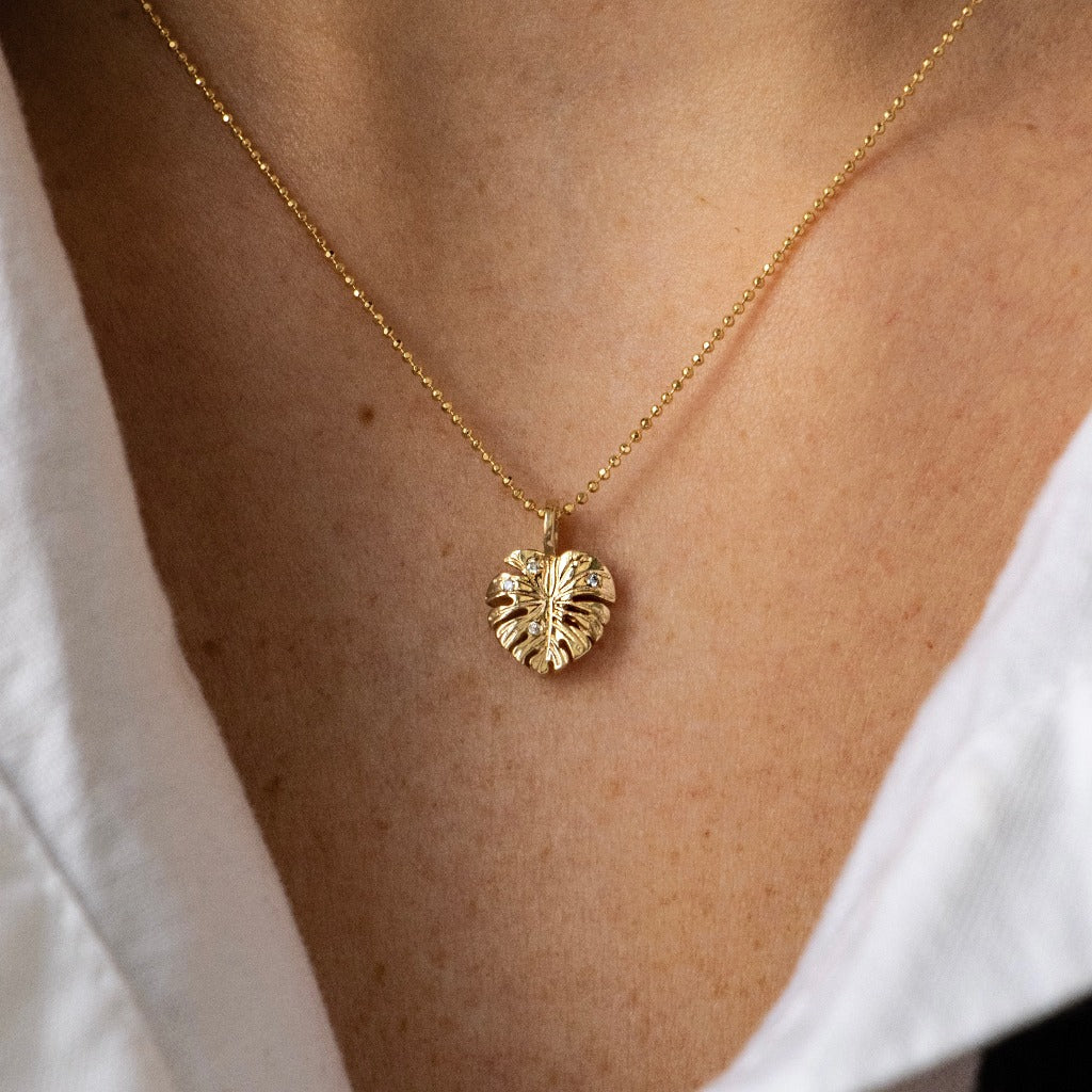 monstera x Alex Woo Mini X Monstera Leaf Charm 14kt Yellow Gold / 20 inch