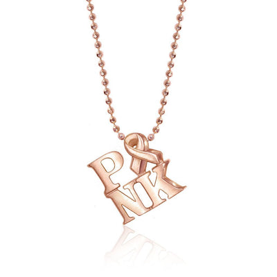 Rose Gold Little Activist PINK Breast Cancer Awareness Ribbon Pendant Necklace
