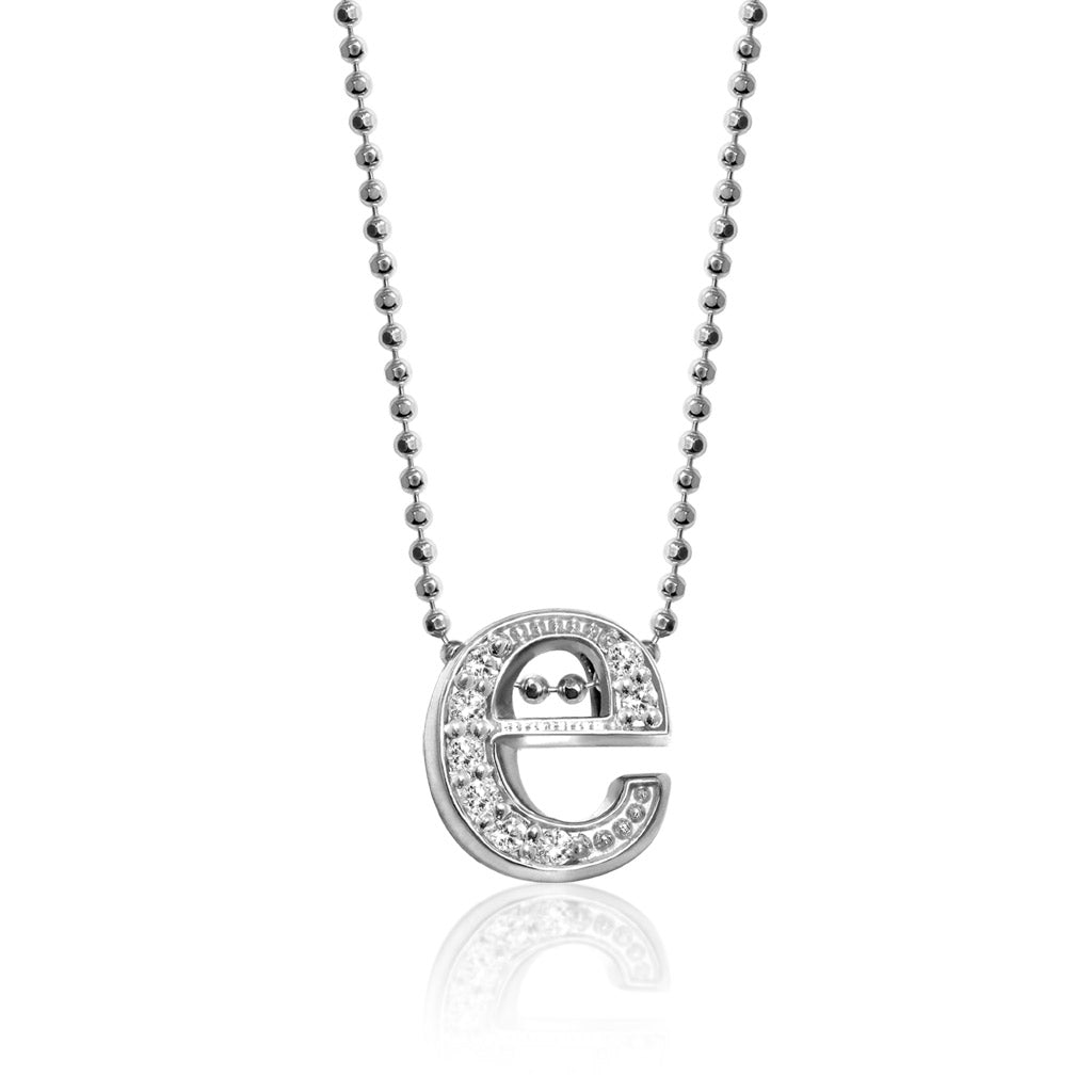 Alex Woo 14kt White Gold & Diamond Letter E Charm Necklace