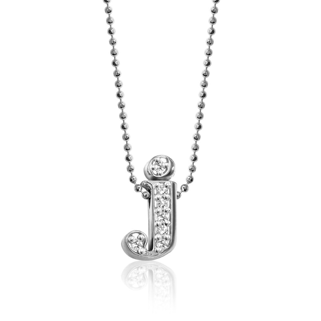 Alex Woo 14kt White Gold & Diamond Letter J Charm Necklace