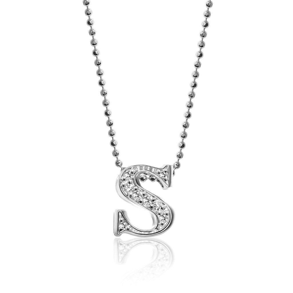 14k White Gold & Diamond Letter S