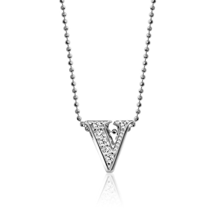 Alex Woo Letter V Initial Charm Necklace in Gold Diamonds