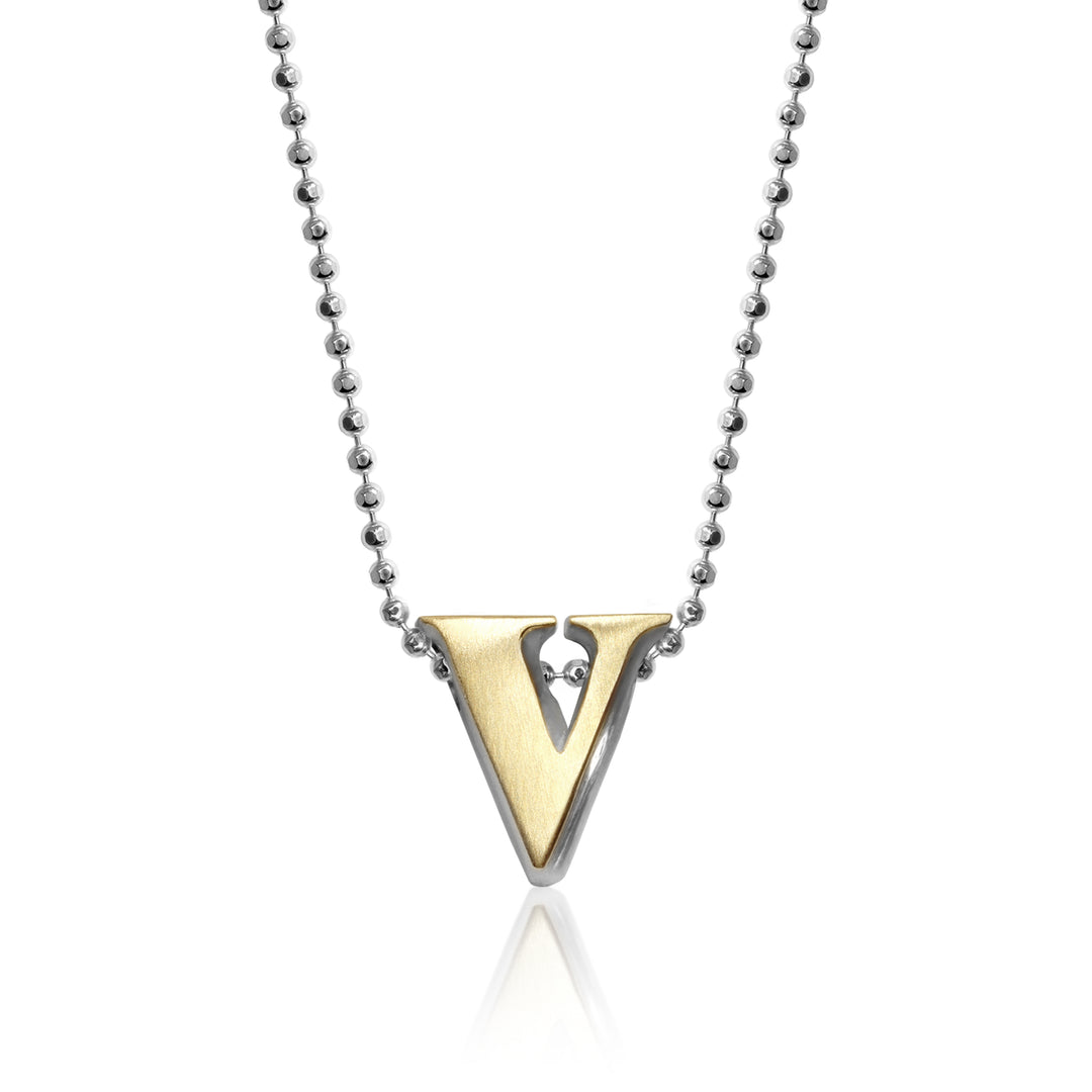 Alex Woo Letter V Initial Charm Necklace in Gold Diamonds
