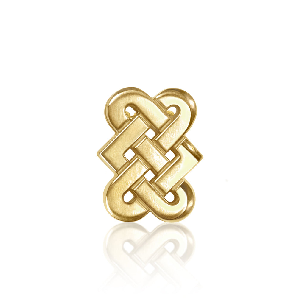 A gold love knot charm necklace from Alex Woo's Little Icons collection, displayed against a white background.