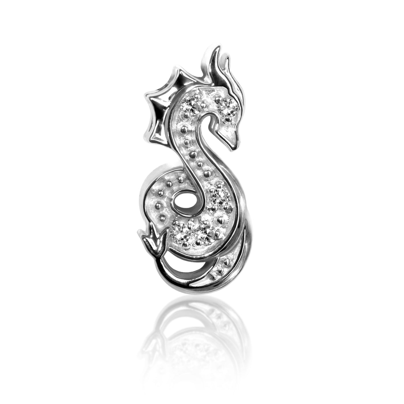 Alex Woo Zodiac Dragon Charm Necklace 14kt White Gold with Diamonds / 16 inch (Standard)