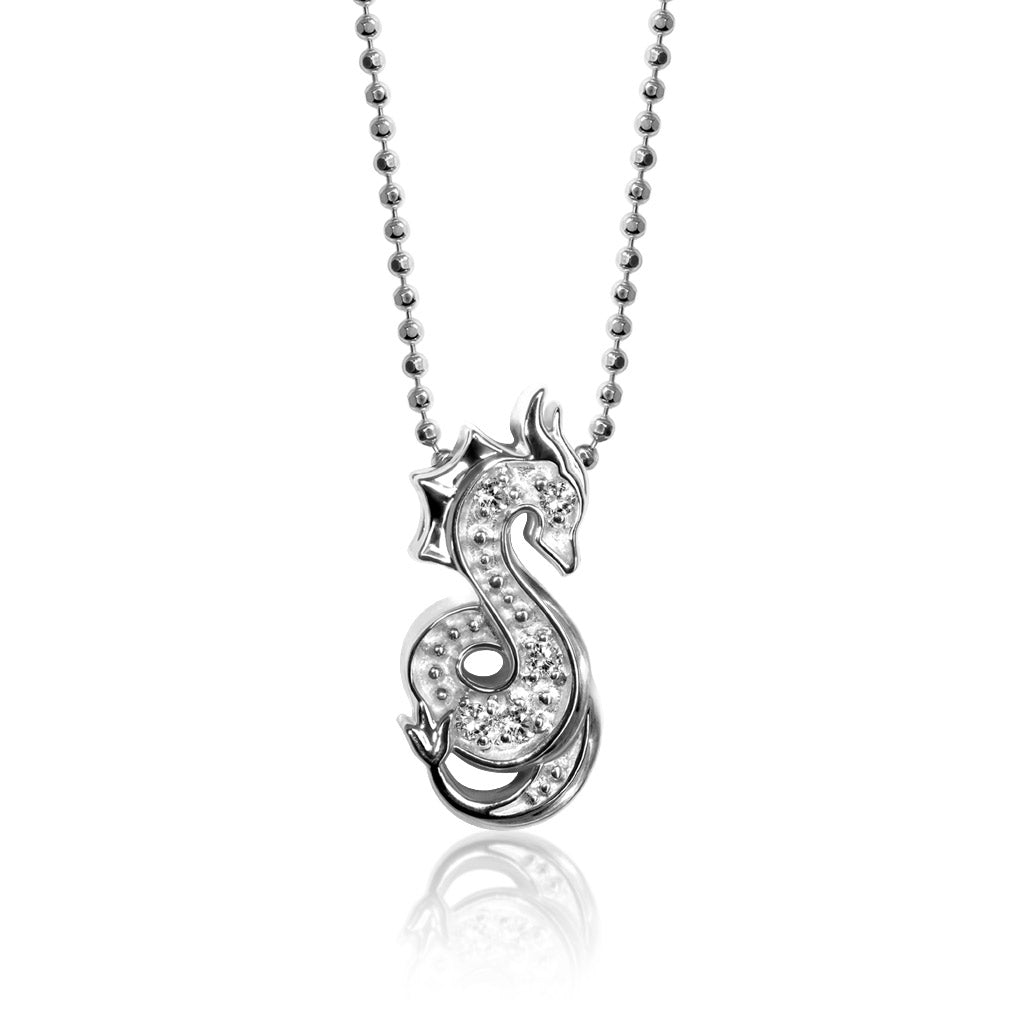 White Gold Diamond Cut Dragon Charm Pendant