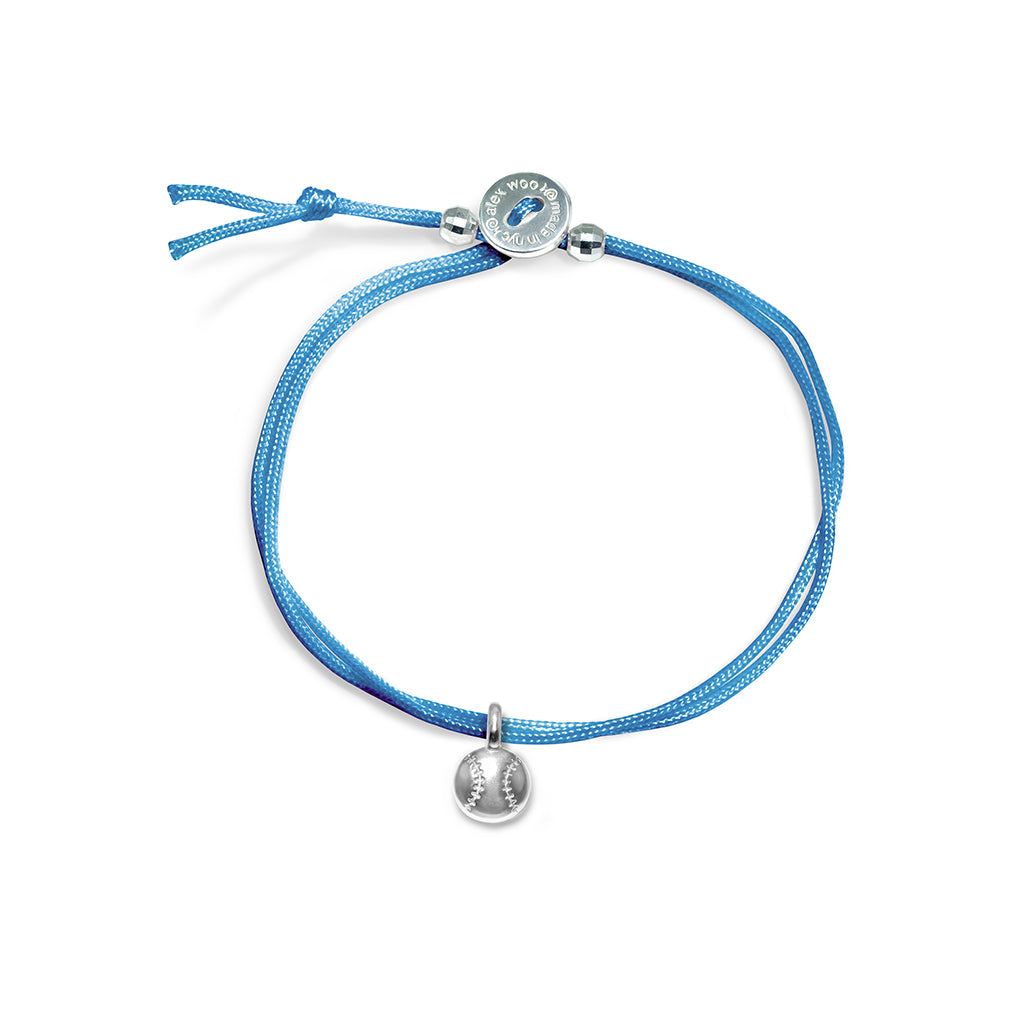 Blue Cord Bracelet with Sterling Silver Mini Baseball