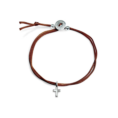 Brown Cord Bracelet with Sterling Silver Mini Cross