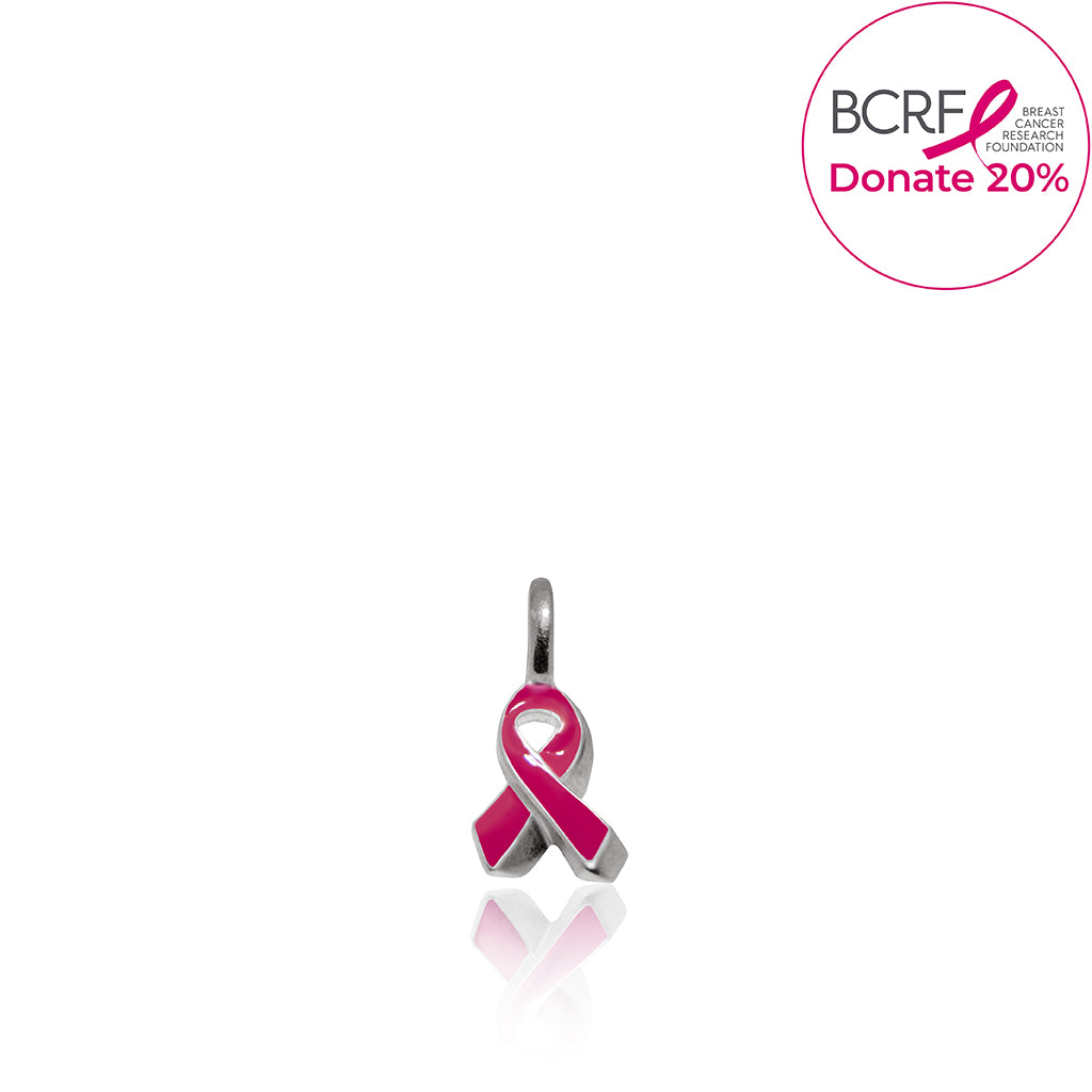 Mini Additions Breast Cancer Ribbon Charm Sterling Silver Hot Pink Enamel / 20 inch