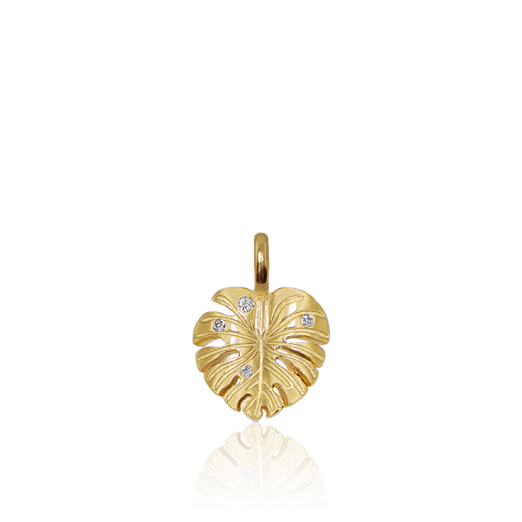 monstera leaf jewelry Alex Woo Mini X Monstera Leaf Charm 14kt Yellow Gold with Diamonds / 16 inch ( standard)